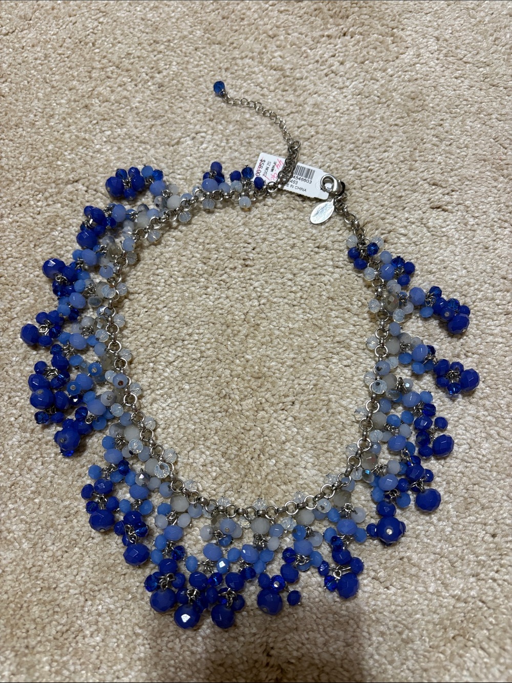 White House Black Market Cobalt and Light Blue Beaded Bib Necklace